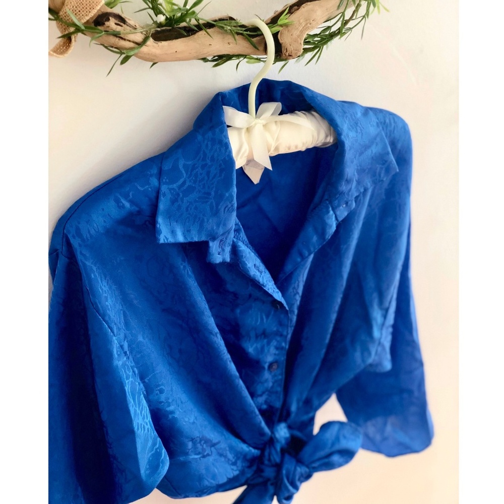 Vintage Ocean Blue Button Up Blouse